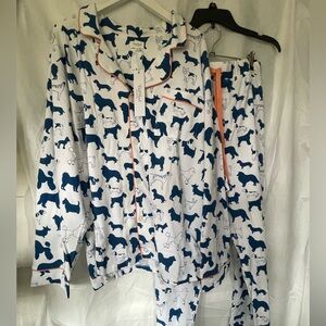 BED HEAD Navy White Dog Pajamas With Coral Piping. NWT. Retail $175.00